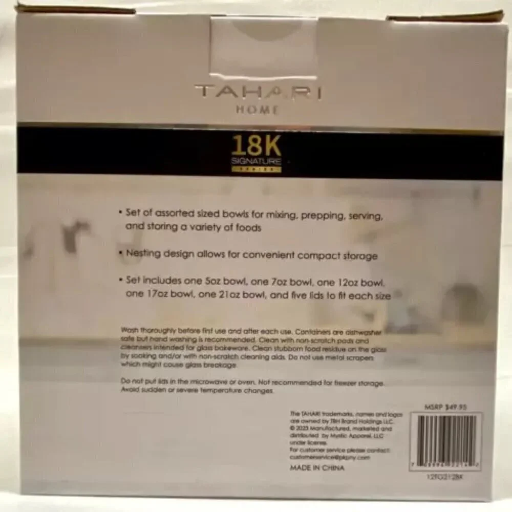 TAHARI Home‎ Glass Nesting Prep Bowl Set Stackable 10-Pc Kitchen Cooking Baking
